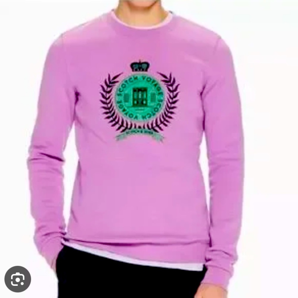Scotch & Soda purple embroidered logo insignia graphic sweater - medium